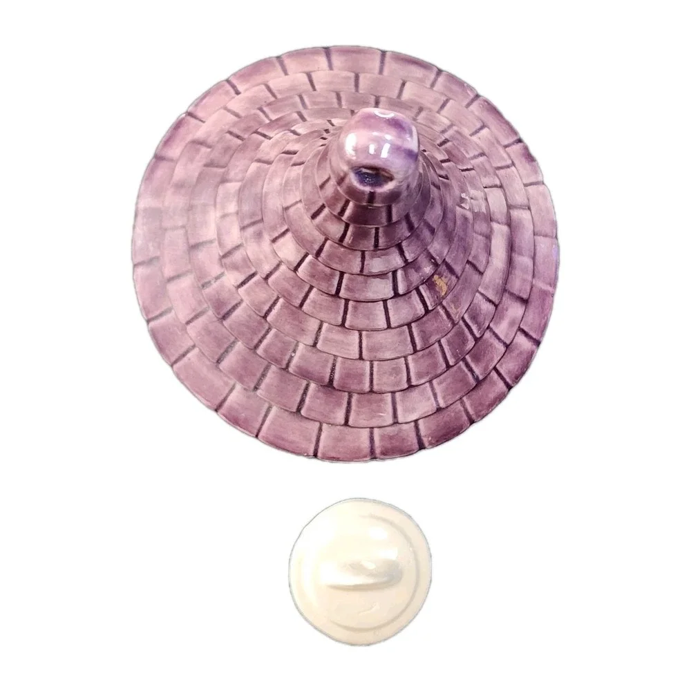 Vintage‎ Ceramic Garden Bird Feeder Whimsical Cottage Purple Turret Roof Rare